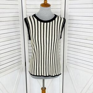 New York & Co Striped Ribbed Knit Sleeveless Sweater Tank Top Tan Black Large